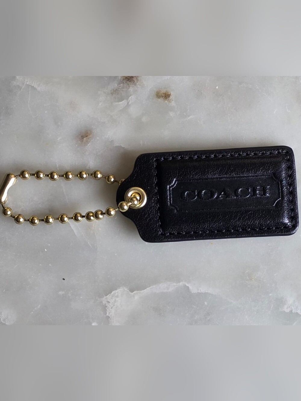 Coach Large Black Leather Hangtag with Gold-toned Ball Chain